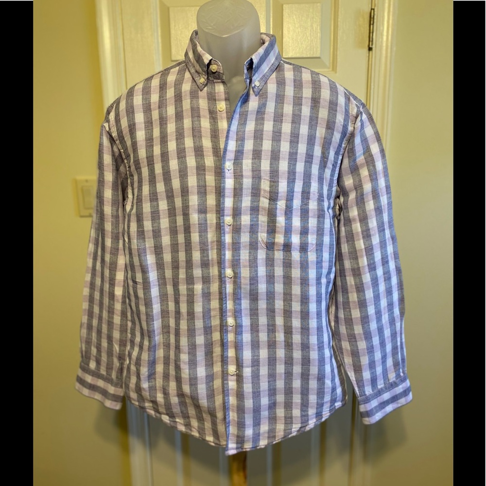 JosA. Bank Reserve - Linen gray/lavender/white checkered long sleeve shirt, M